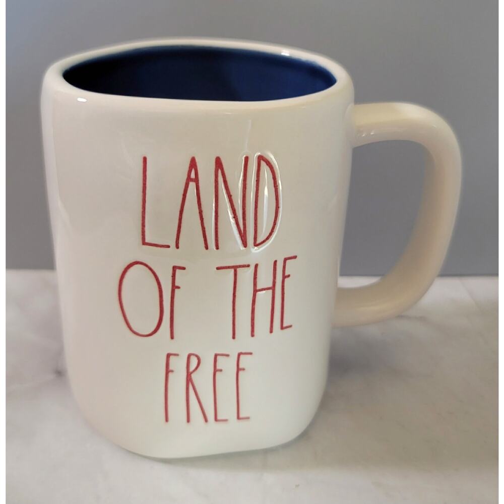 Rae Dunn Artisan Collection LAND OF THE FREE Coffee Mug by Magenta Blue Interior